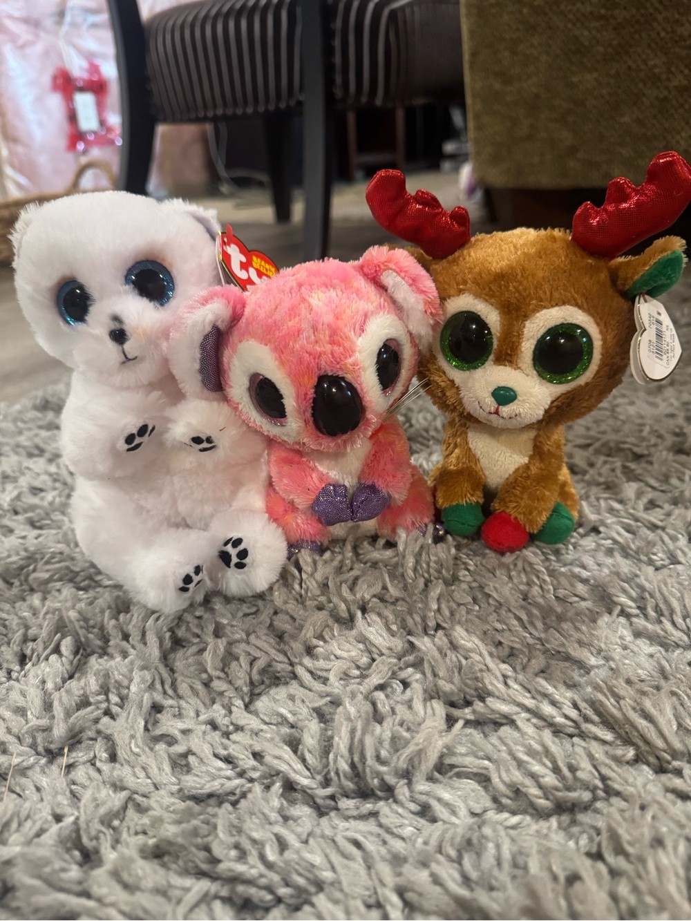 Ty Plush Trio - White, Pink & Brown Small Pet Beanies